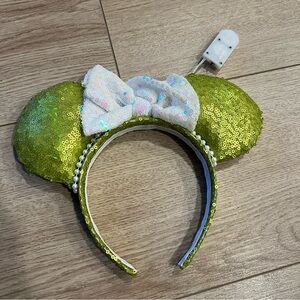 Disney Minnie Mouse Tinkerbell Green Sequin Pearl Bow Ears
